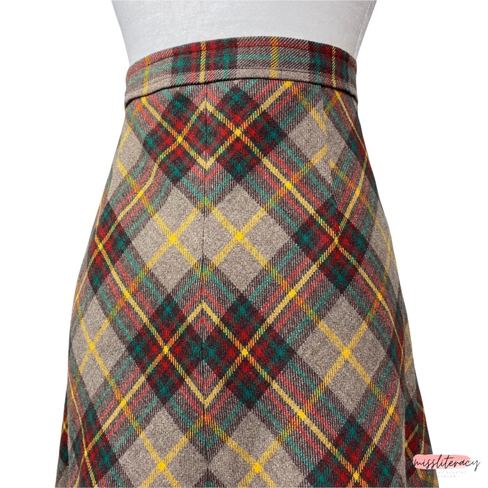 Vintage Women's Mister Leonard/Len Wasser Wool Plaid Tartan Midi Skirt [Size L] - Picture 9 of 15